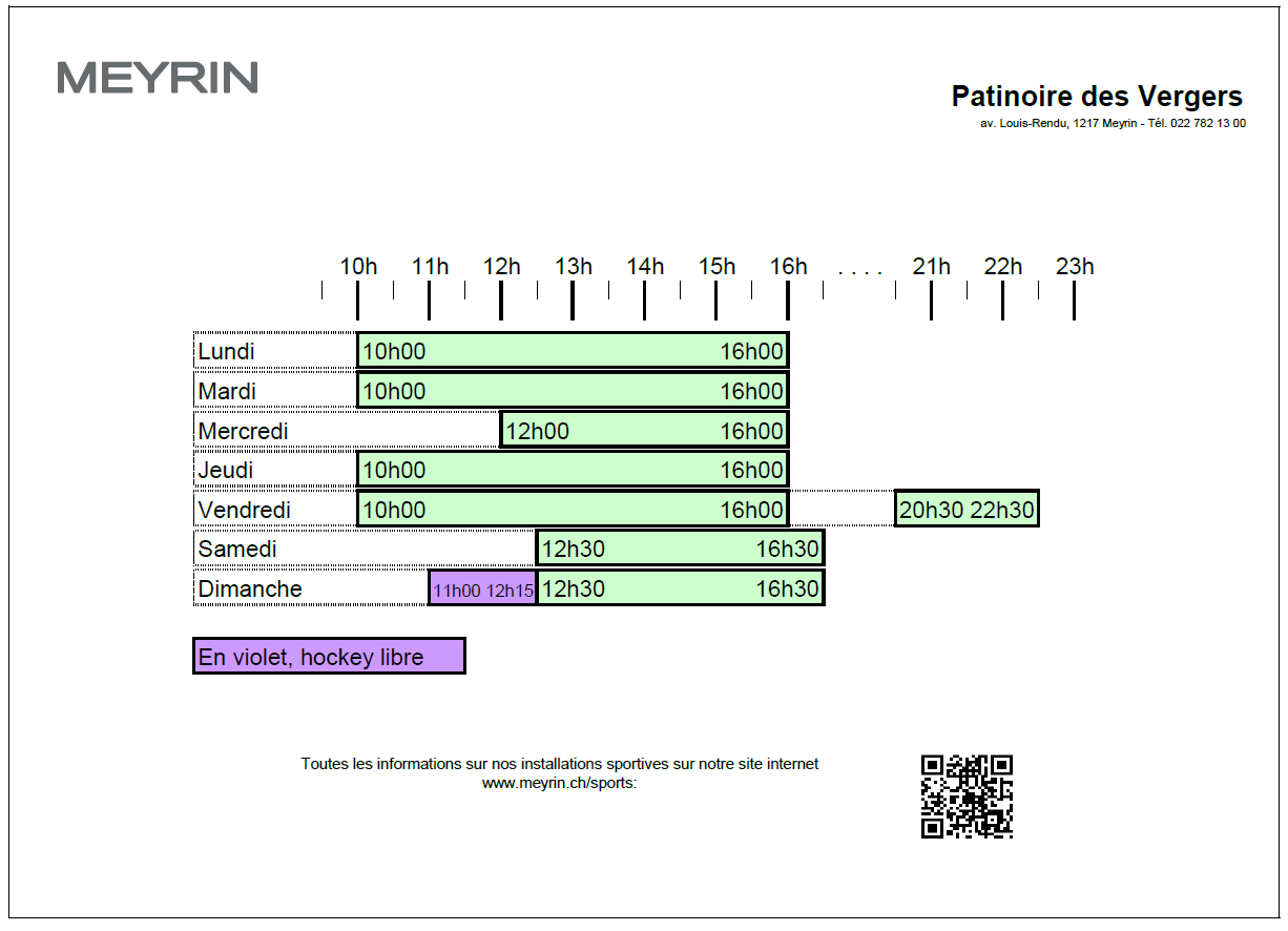 Horaires patinoire intérieure du 2 au 29 mars 2026